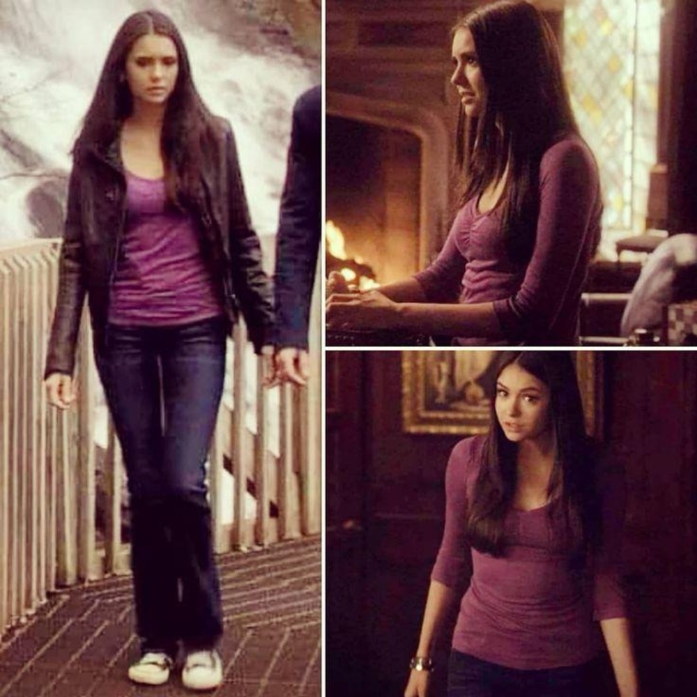 ASO-Y2K Elena & Bella Vampire Fun Fitted Knit Henley Purple Pink Deep V-Neck